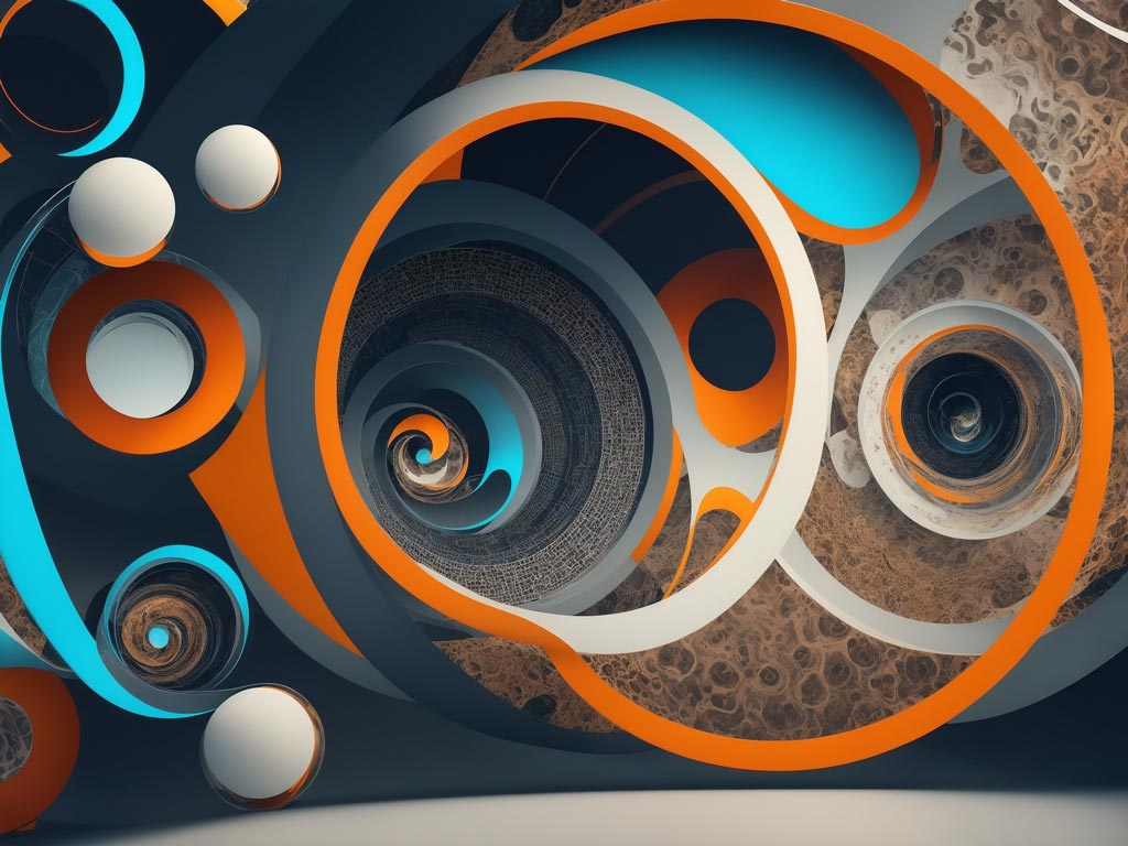 A digital landscape of abstract shapes and patterns
